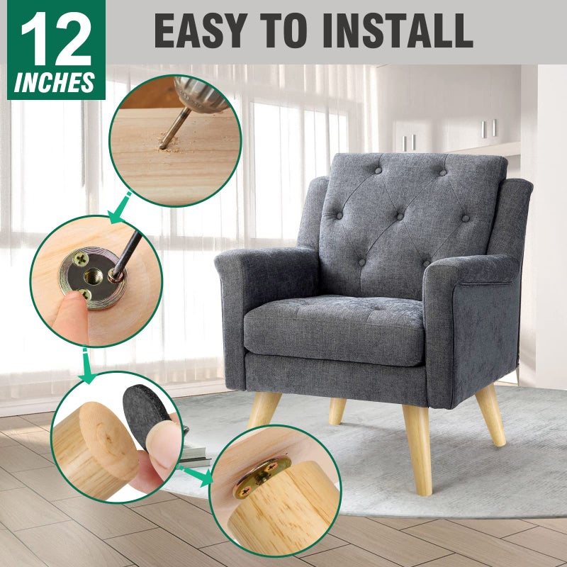 FoDau770 Rubber Wood Furniture Legs 12 Inches, Slant Tapered Wood Legs Mid Century Sofa Legs Set of 4, 5/16"" UNC Furniture Feet Replacement Legs for Cabinet Sofa Couch Dresser Chair Ottoman Table - Image 4